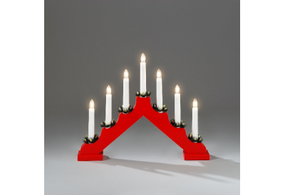 Konstsmide 7 Light Wooden Candlestick (red finish)